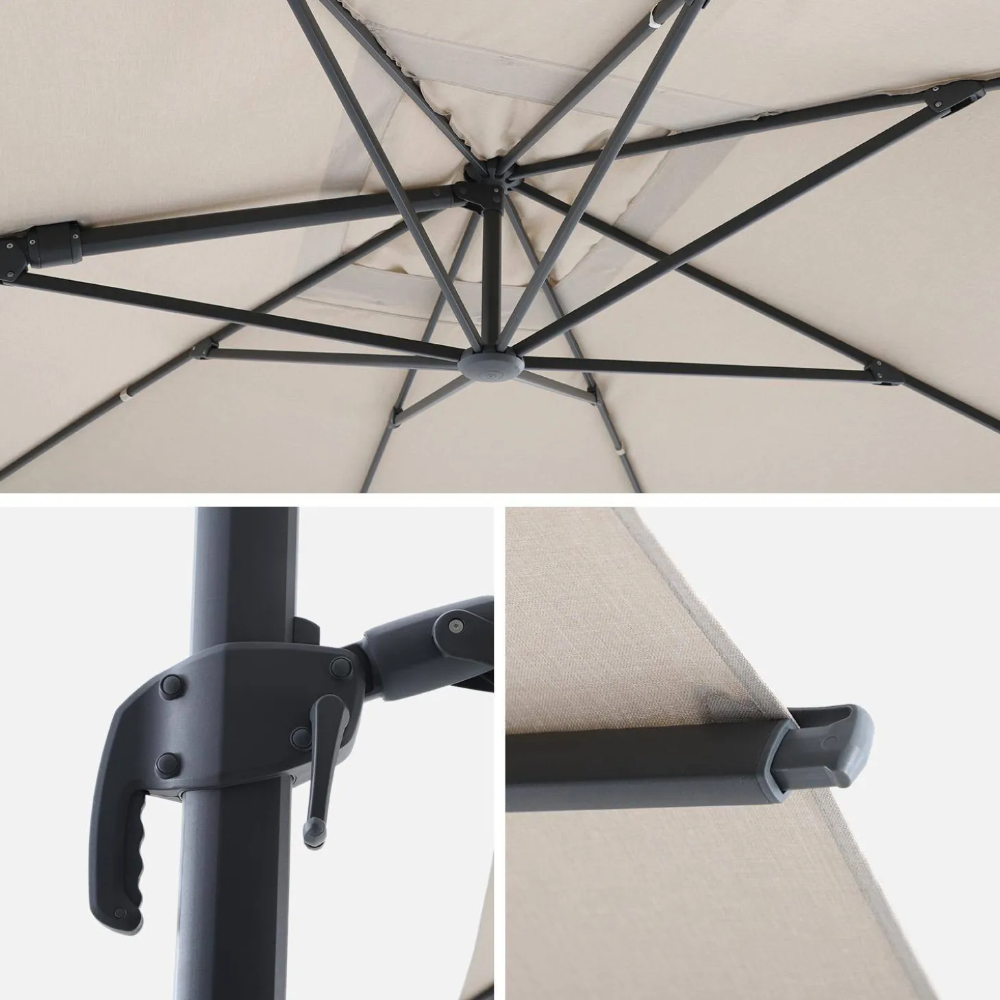 Parasol rectangular excéntrico, 3x4m + funda + placas de lastre 98x98cm