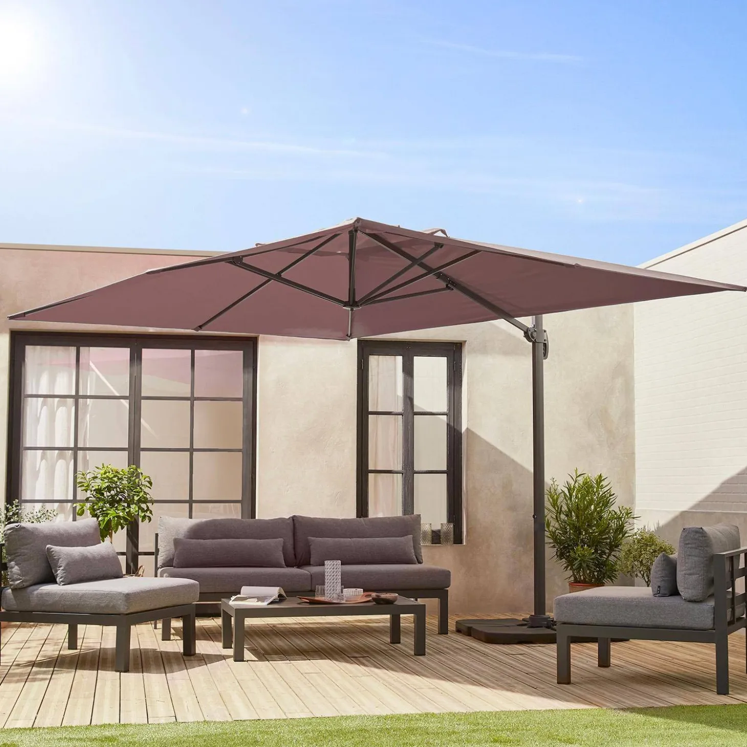 Parasol rectangular excéntrico, 3x4m + losas 50x50cm