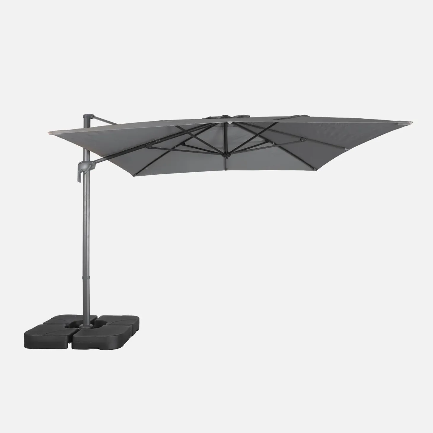 Parasol rectangular excéntrico, 3x4m + placas de lastre 50x50cm