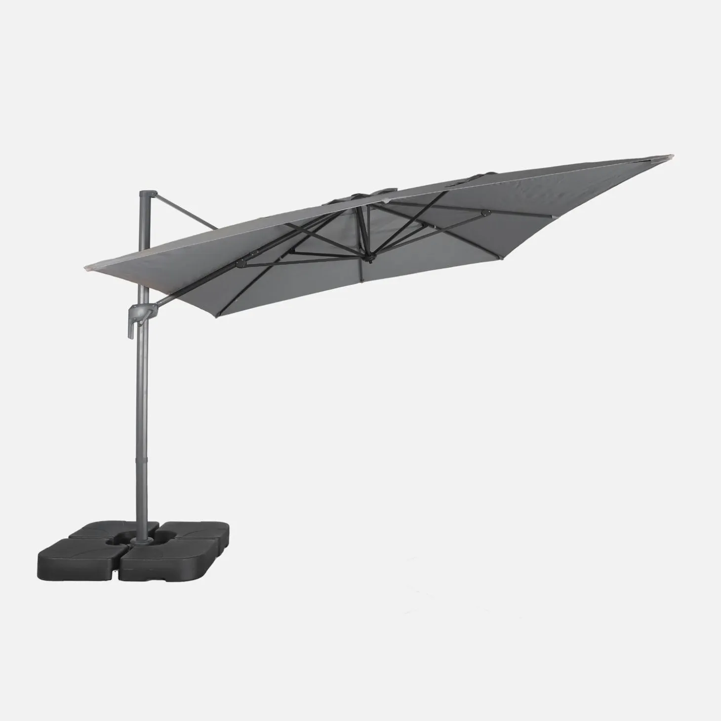 Parasol rectangular excéntrico, 3x4m + placas de lastre 50x50cm