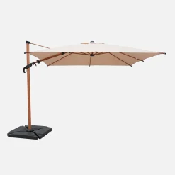 Parasol rectangular excéntrico poste efecto madera, 3x4m + losas