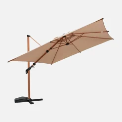 Parasol rectangular excéntrico poste efecto madera, 3x4m