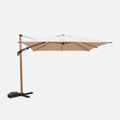 Parasol rectangular excéntrico poste efecto madera, 3x4m