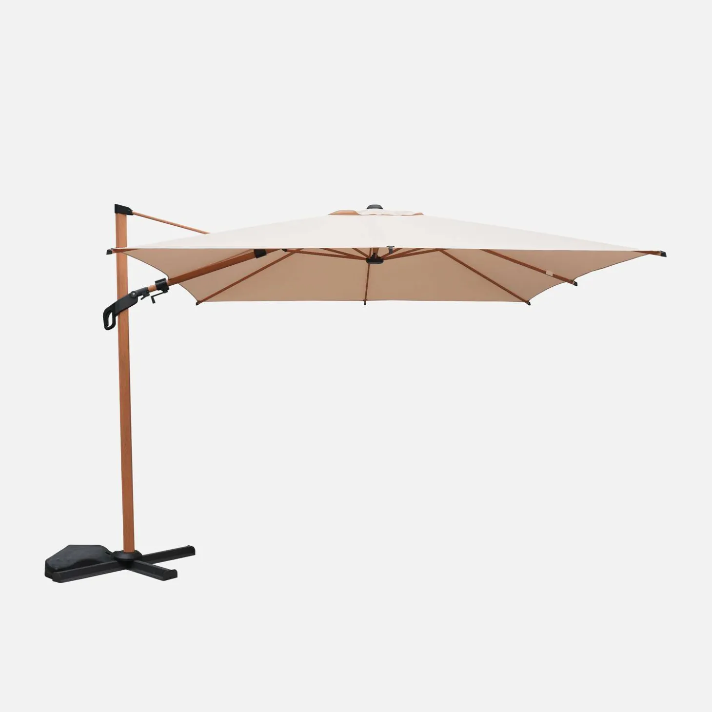 Parasol rectangular excéntrico poste efecto madera, 3x4m