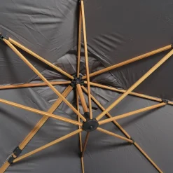 Parasol rectangular excéntrico poste efecto madera, 3x4m + placas de lastre 50x50cm