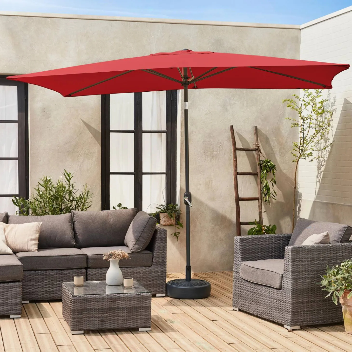Parasol rectangular poste efecto madera, 2x3m