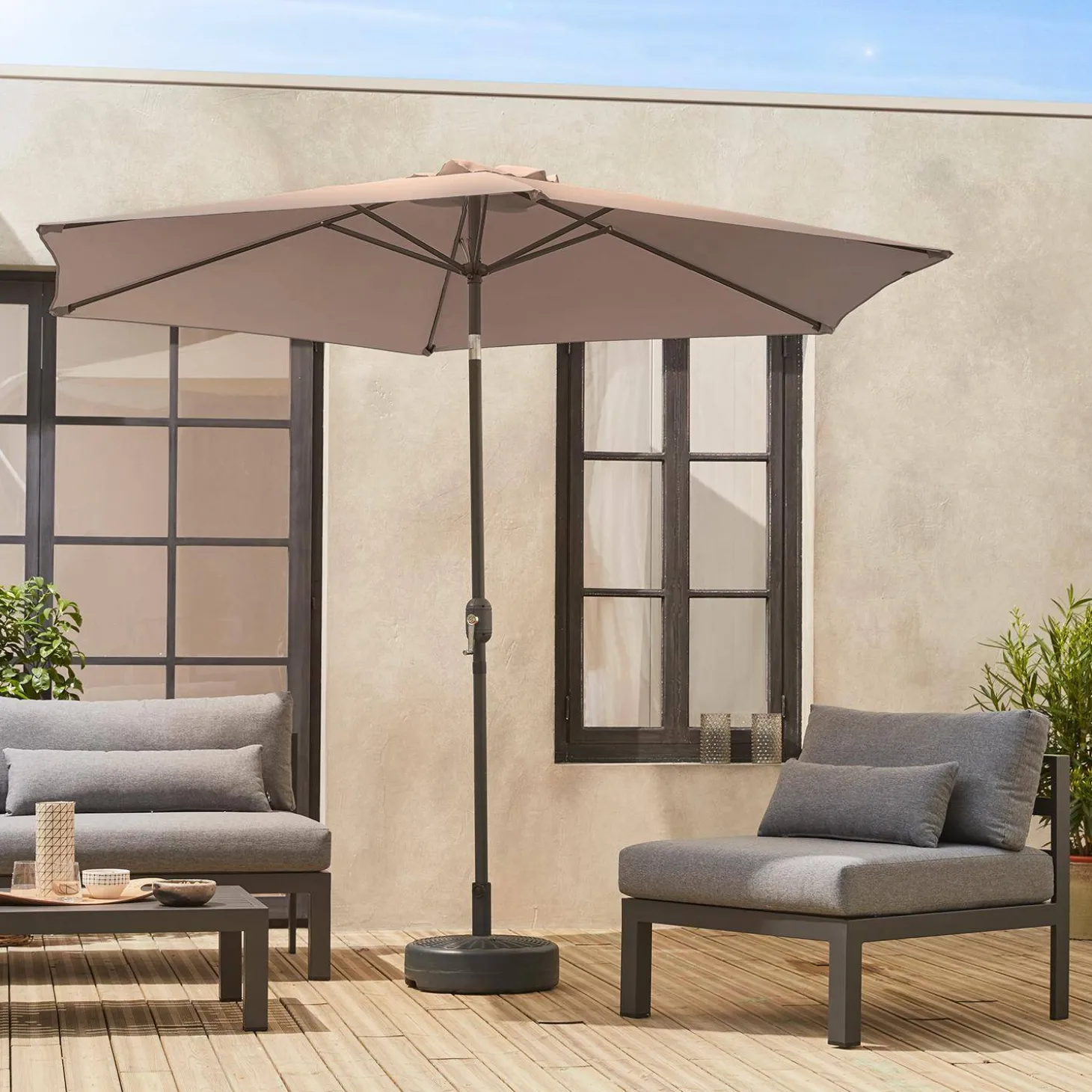 Parasol rectangular poste efecto madera, 3x3m