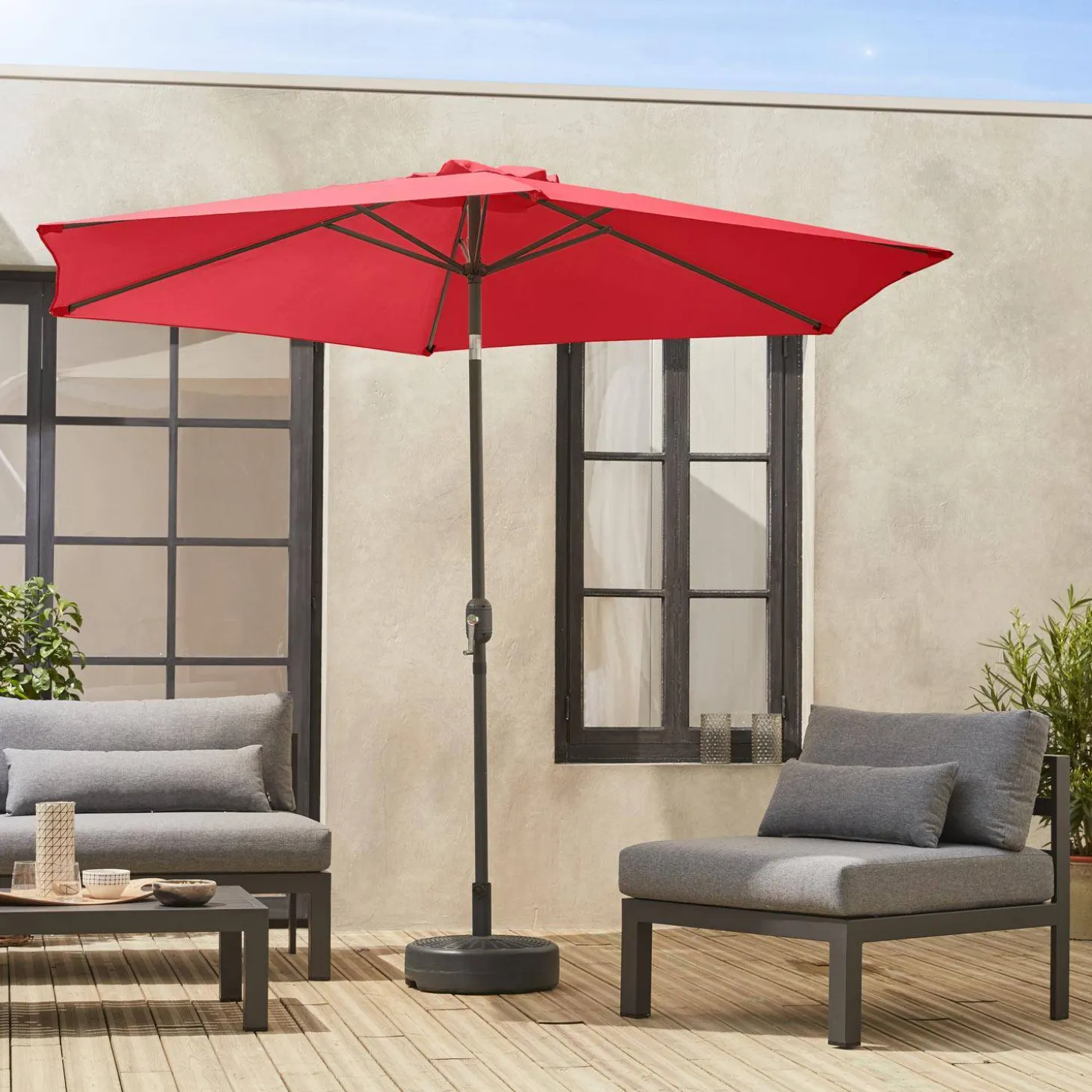 Parasol rectangular poste efecto madera, 3x3m