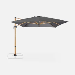 Parasol rectangular poste efecto madera, 3x4m