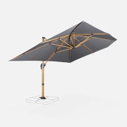 Parasol rectangular poste efecto madera, 3x4m