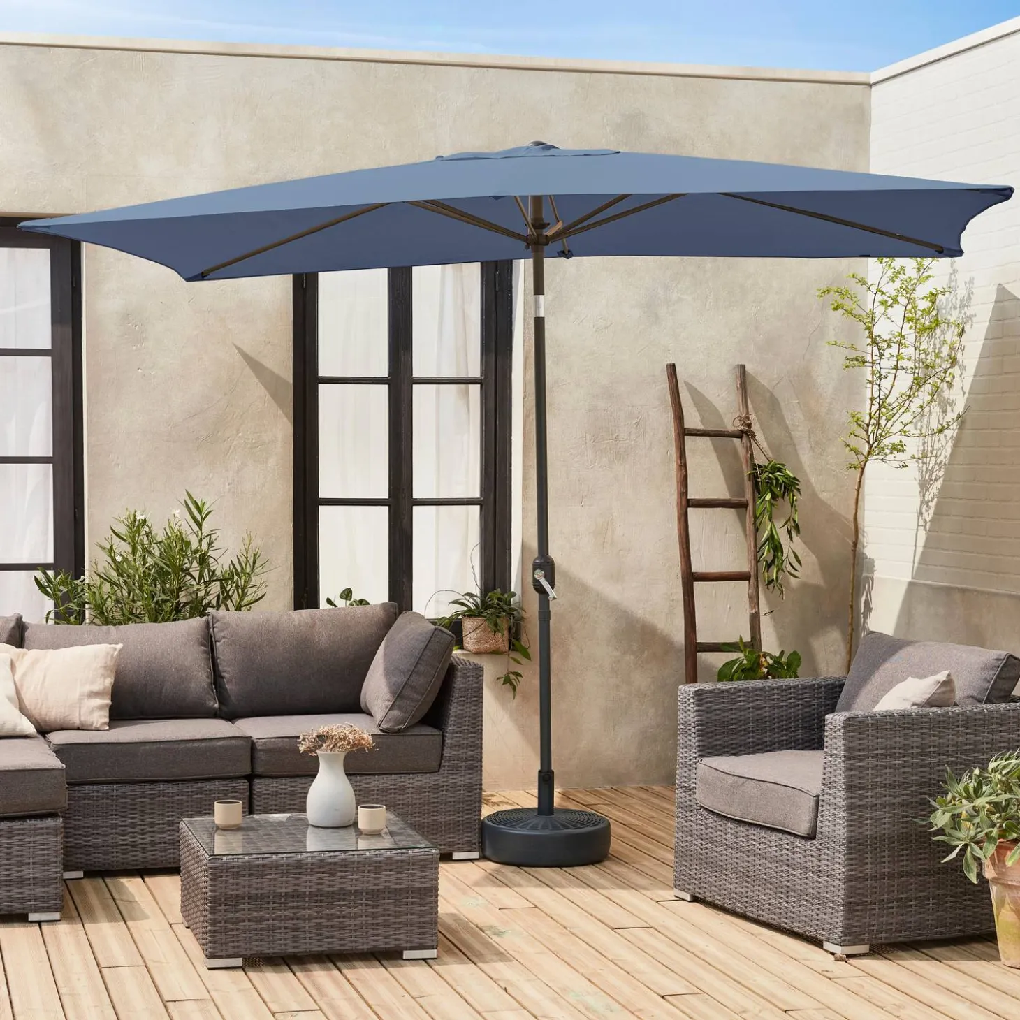 Parasol rectangular poste efecto madera, 2x3m