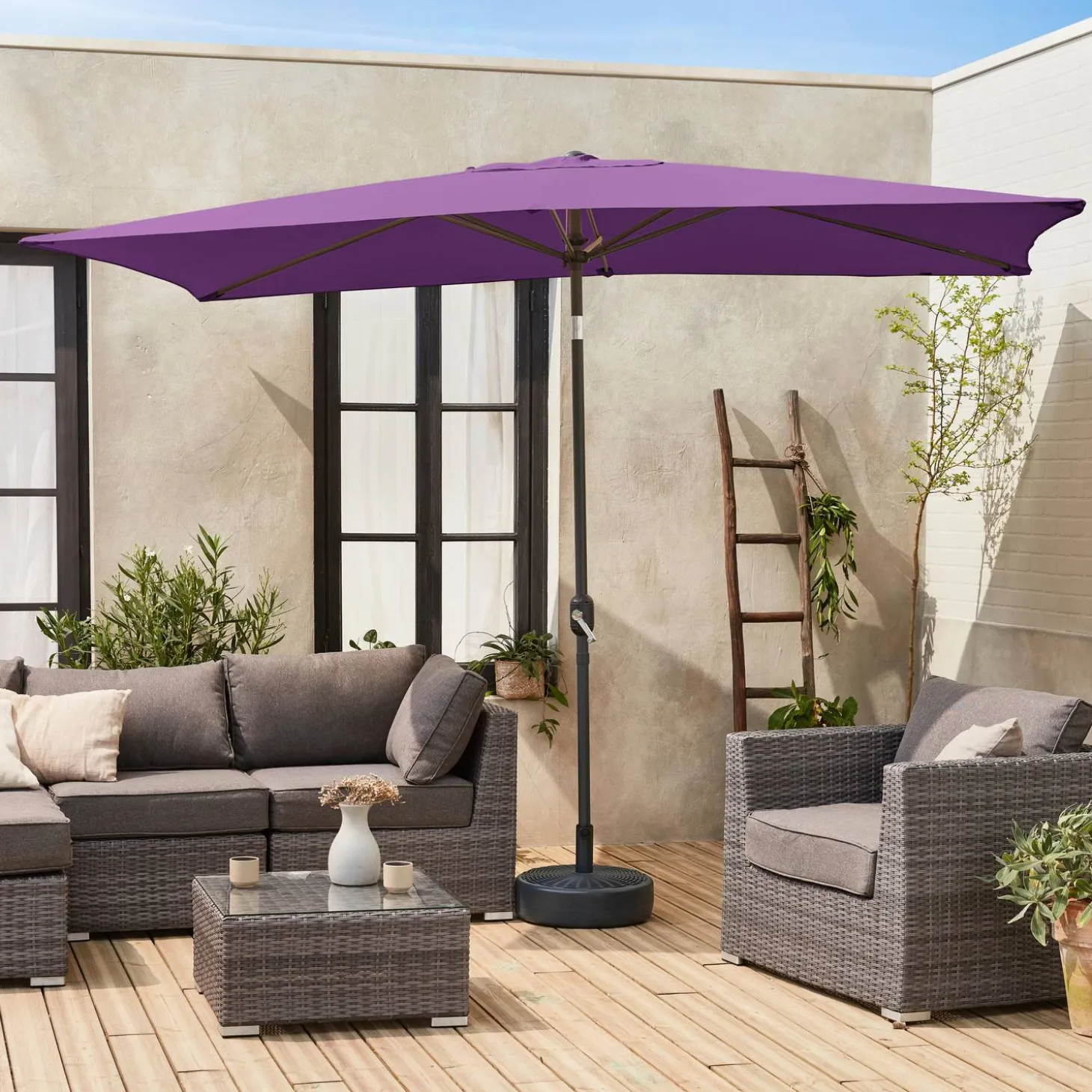 Parasol rectangular poste efecto madera, 2x3m