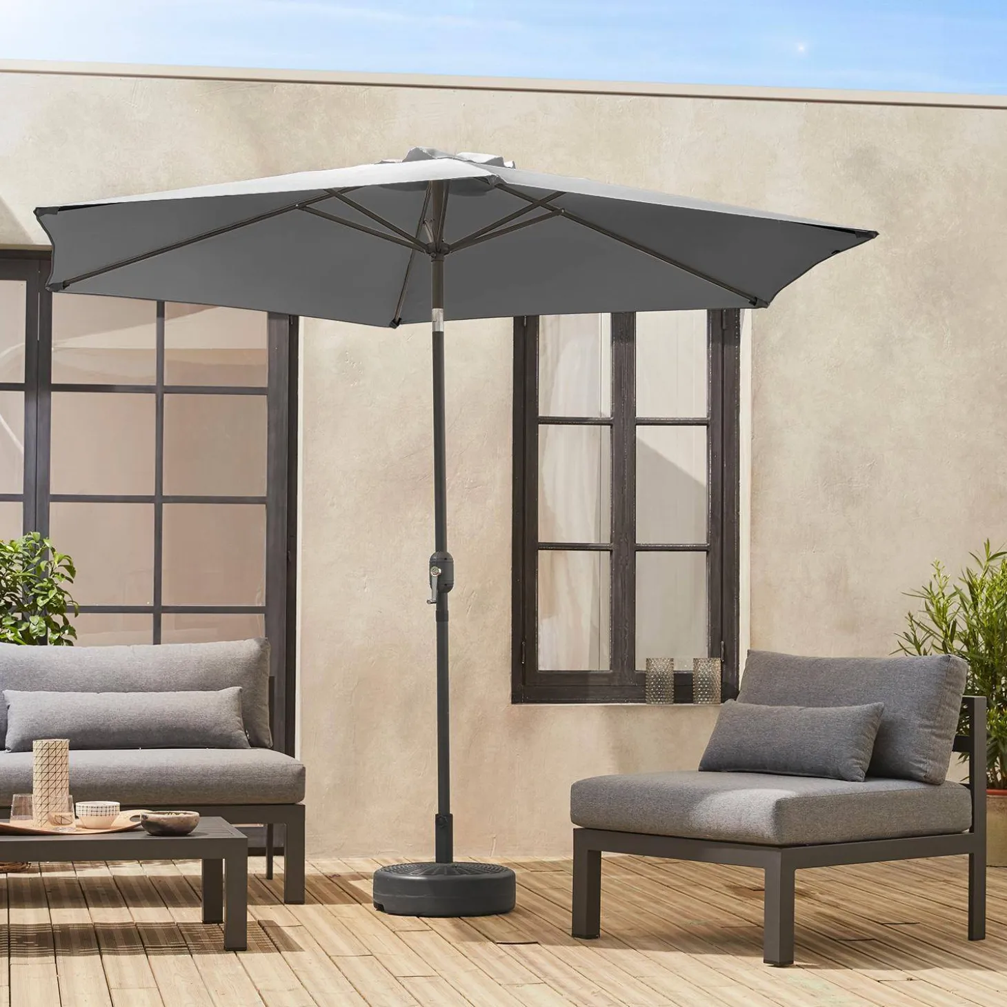 Parasol rectangular poste efecto madera, 3x3m