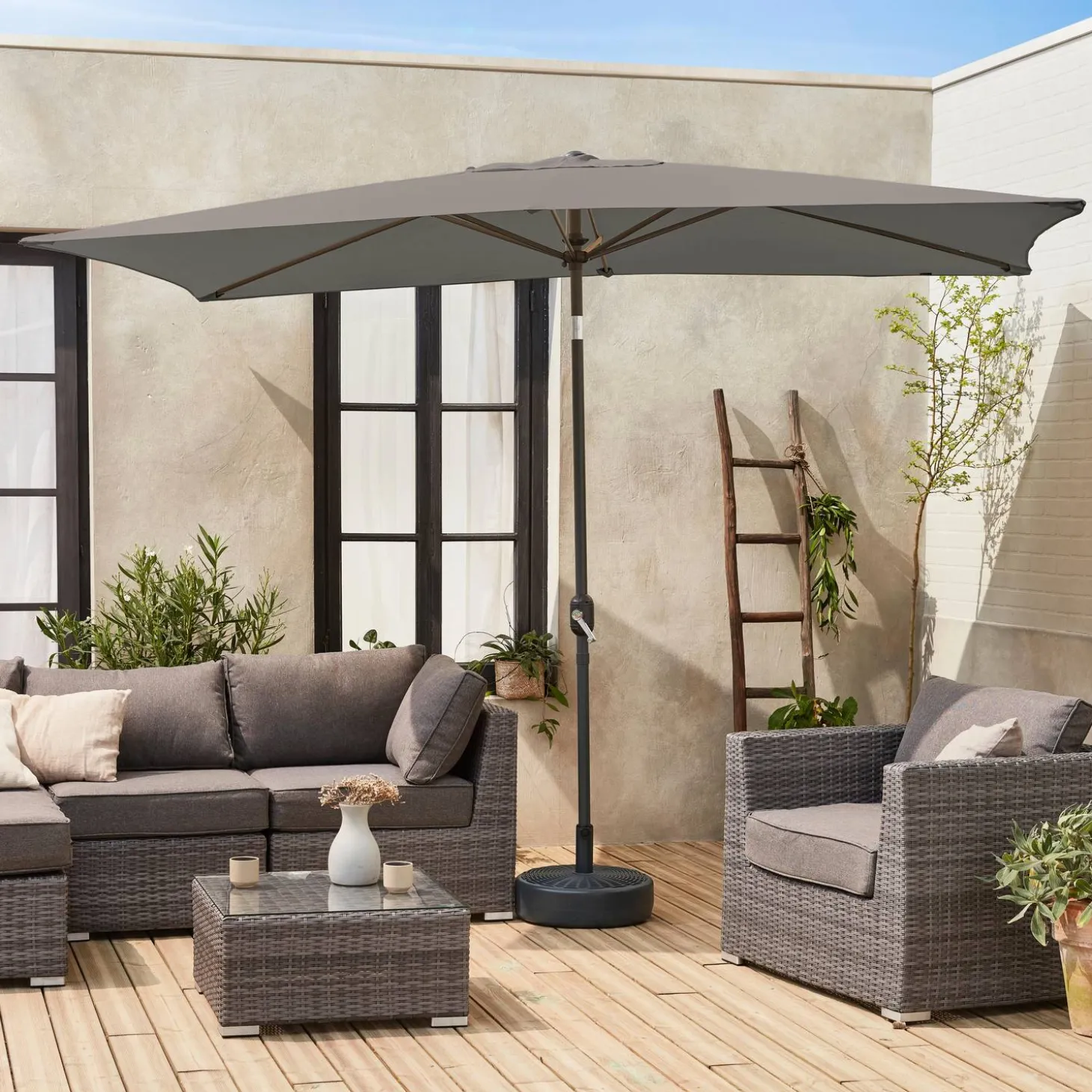 Parasol rectangular poste efecto madera, 2x3m