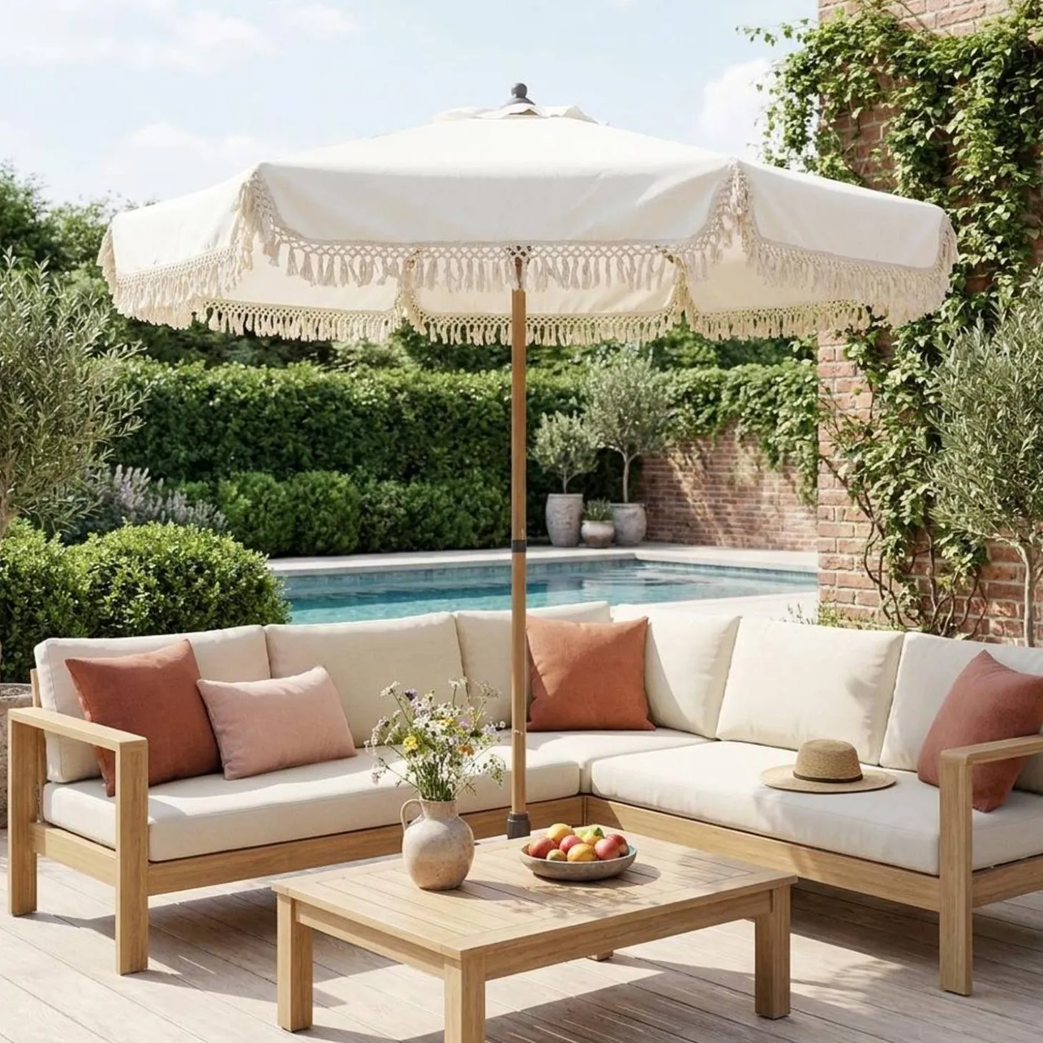 Parasol redondo recta con flecos, Ø2m