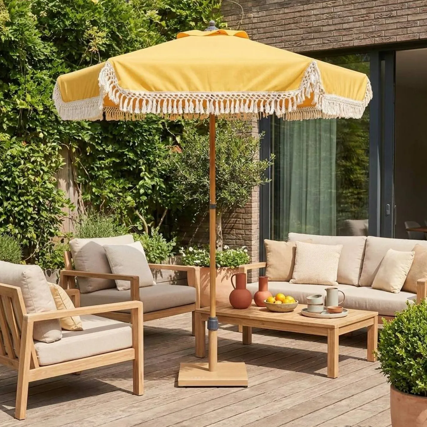 Parasol redondo recta con flecos, Ø2m