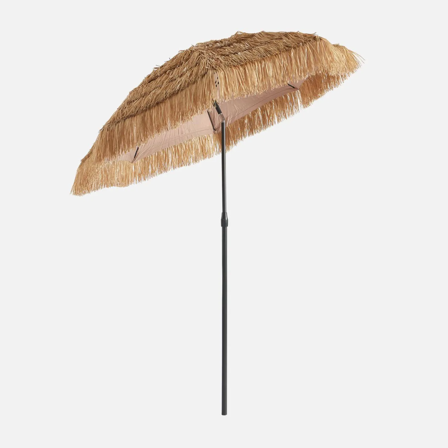 Parasol redondo recta exótica, Ø2m + acero efecto madera y paja
