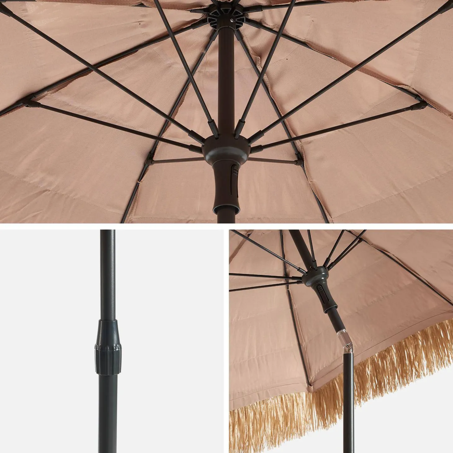 Parasol redondo recta exótica, Ø2m + acero efecto madera y paja