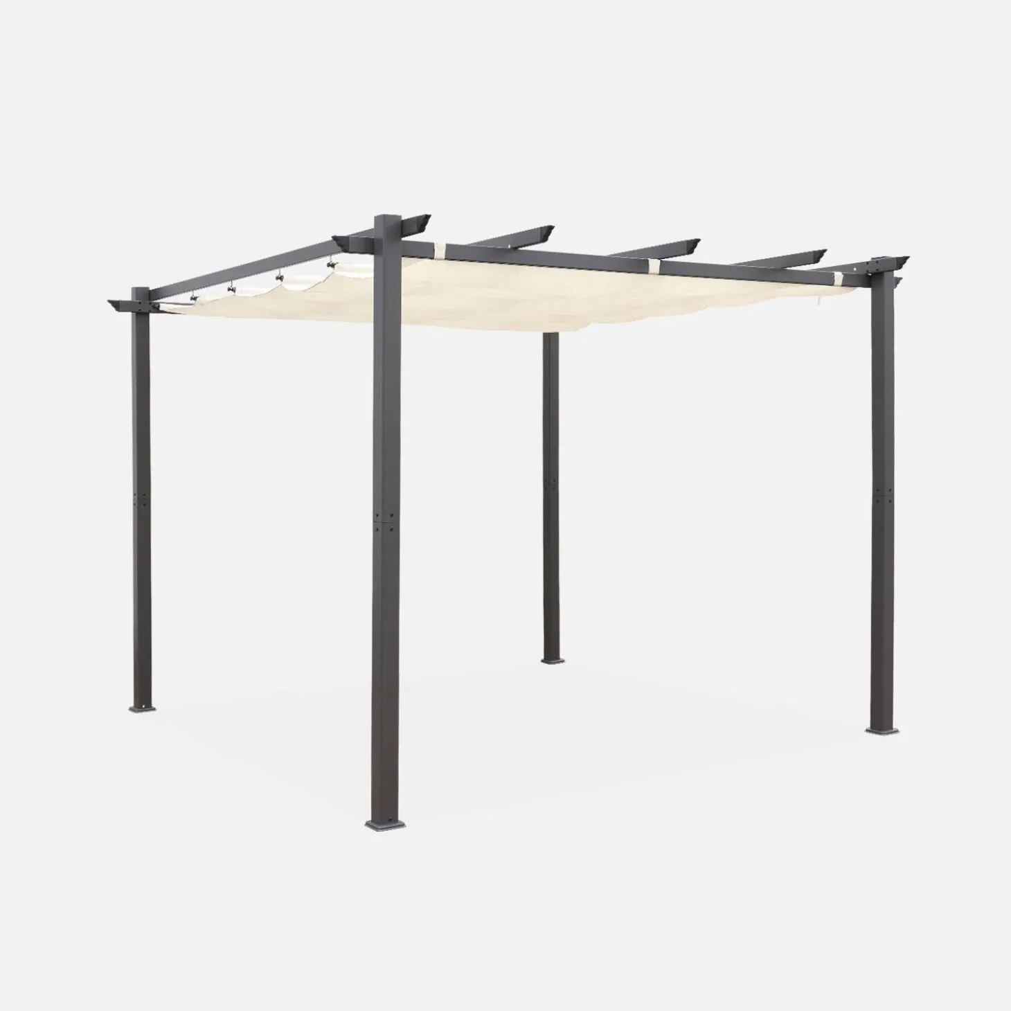 Pergola, aluminio, 3x3m, tela deslizante