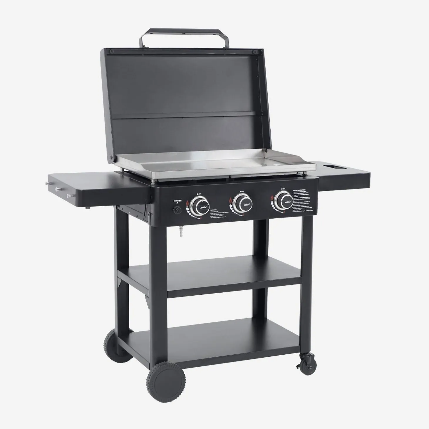 Plancha de gas 3 quemadores acero inoxidable con carrito, 12kW