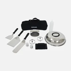 Plancha de gas 4 quemadores de acero inoxidable con carrito y utensilios, 10kW
