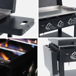Plancha de gas 3 quemadores acero inoxidable 12kW con carrito y utensilios