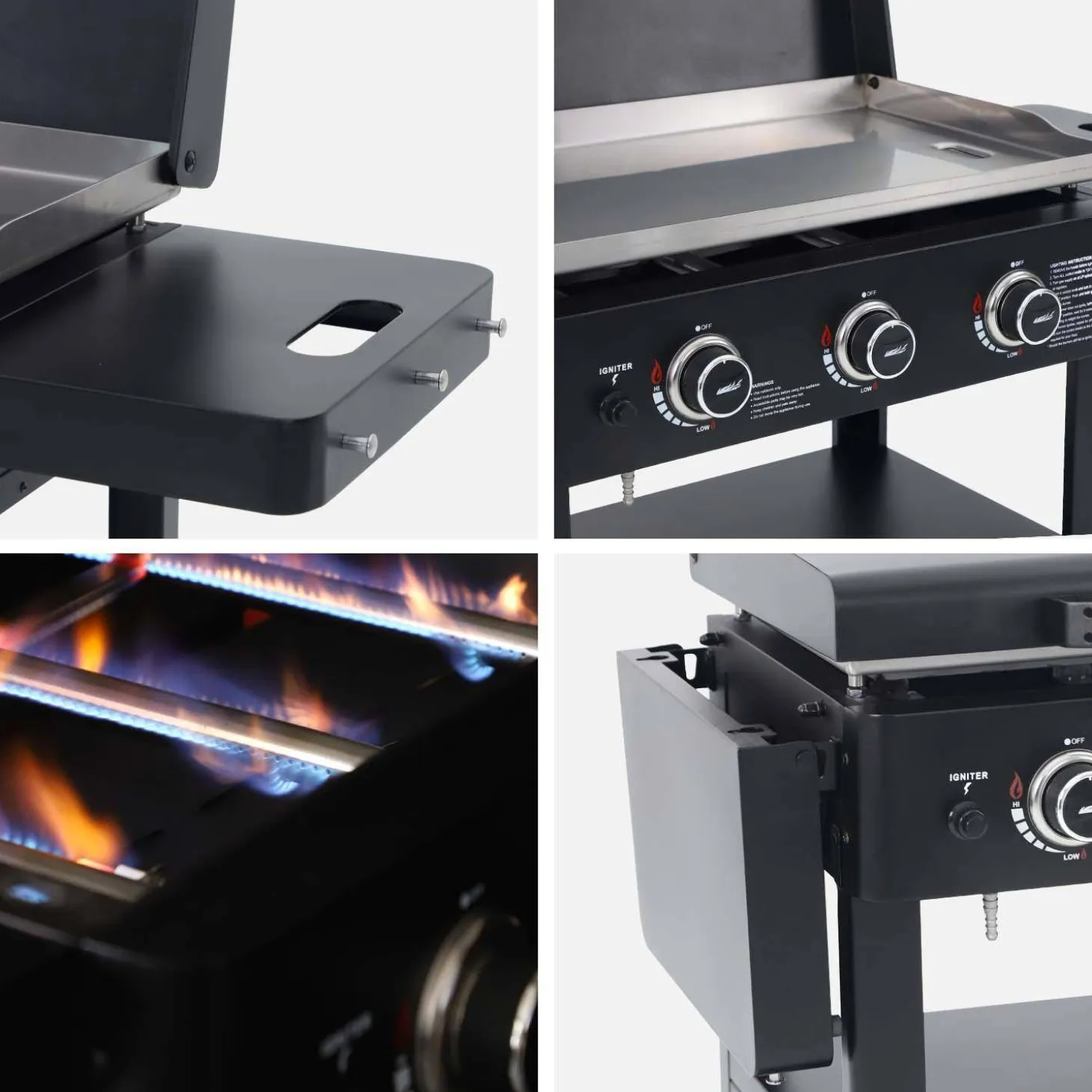 Plancha de gas 3 quemadores acero inoxidable 12kW con carrito y utensilios
