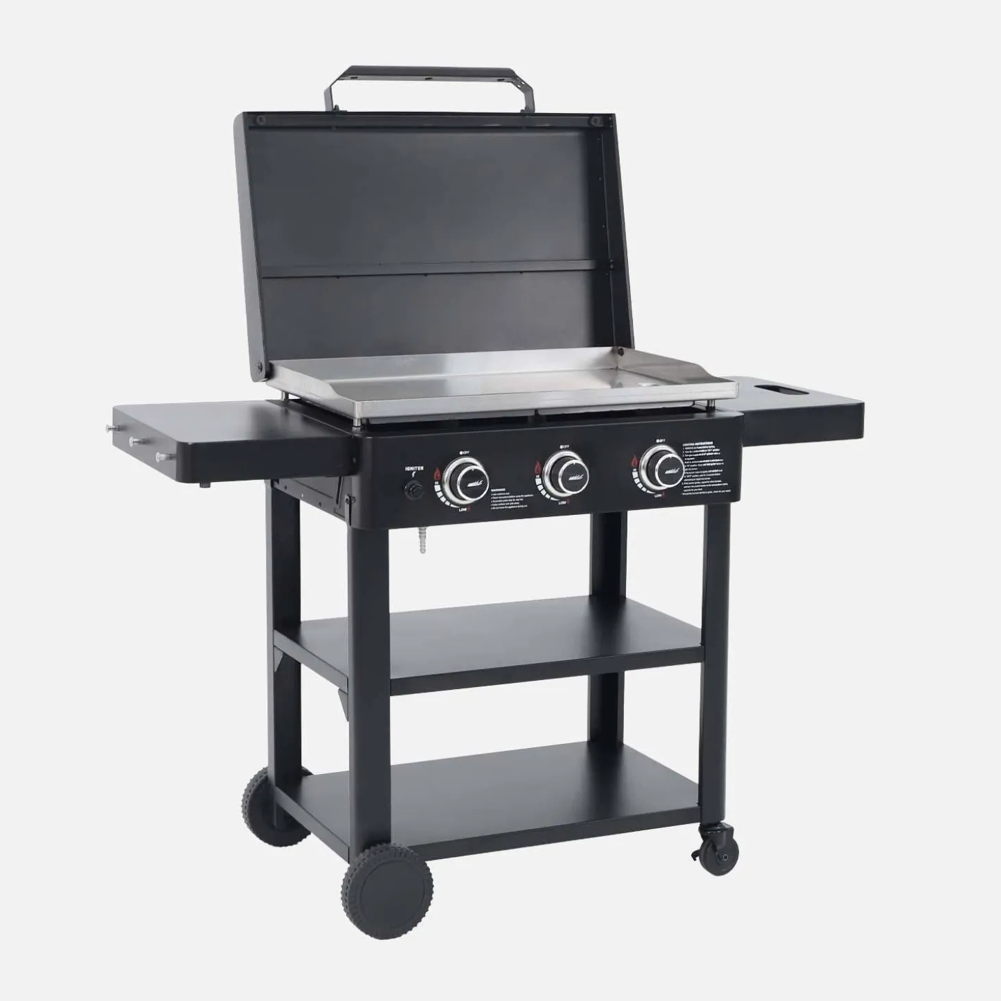 Plancha de gas 3 quemadores acero inoxidable 12kW con carrito y utensilios