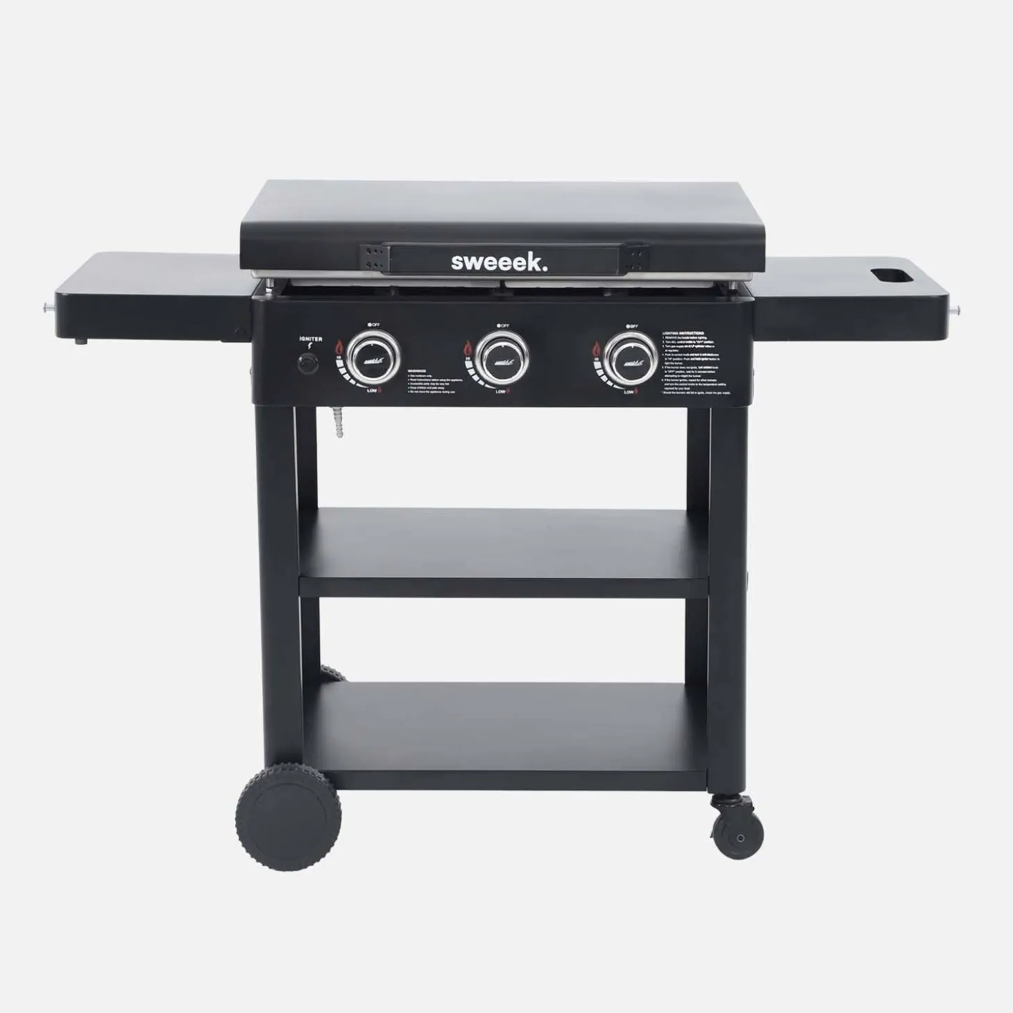 Plancha de gas 3 quemadores acero inoxidable 12kW con carrito y utensilios
