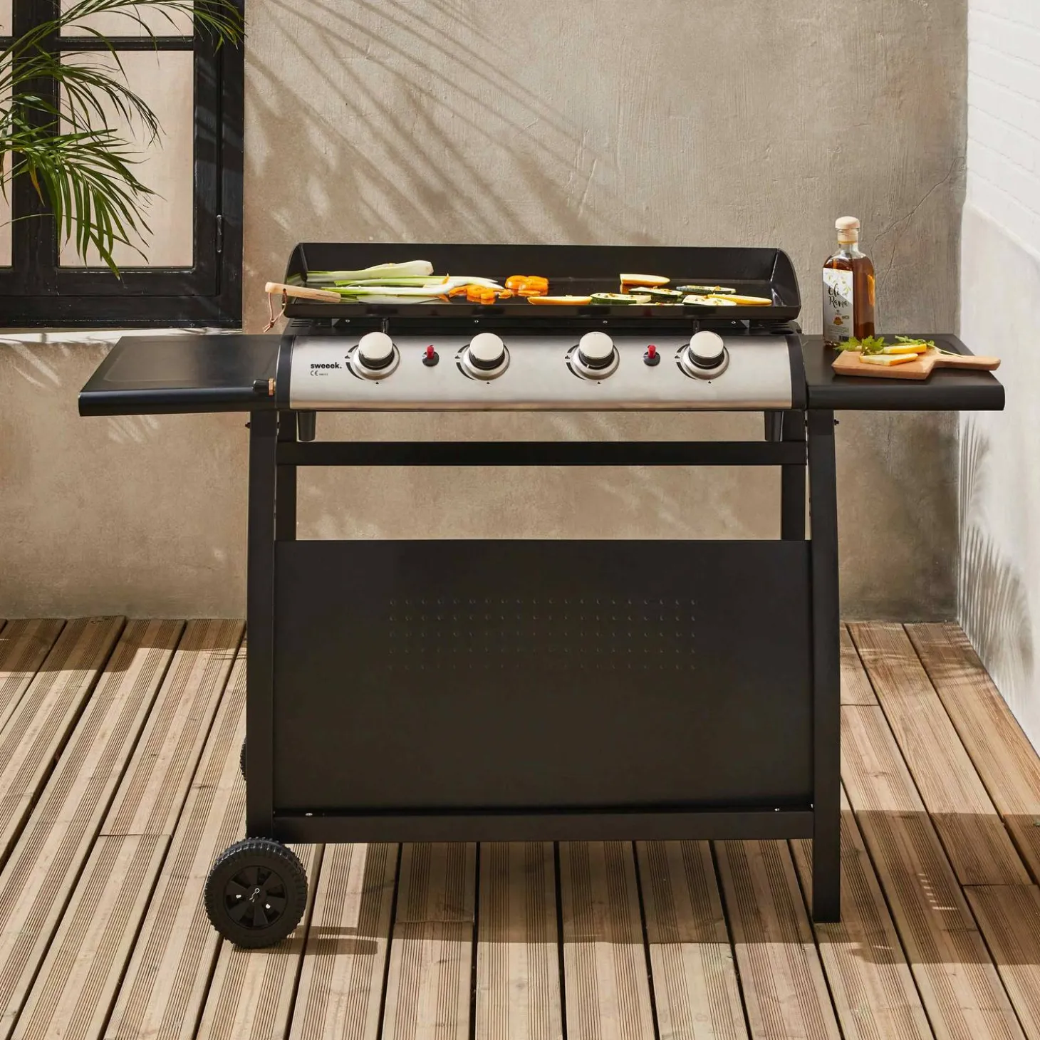 Plancha de gas 4 quemadores 10kW + carro