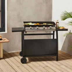 Plancha de gas 4 quemadores 10kW + carro