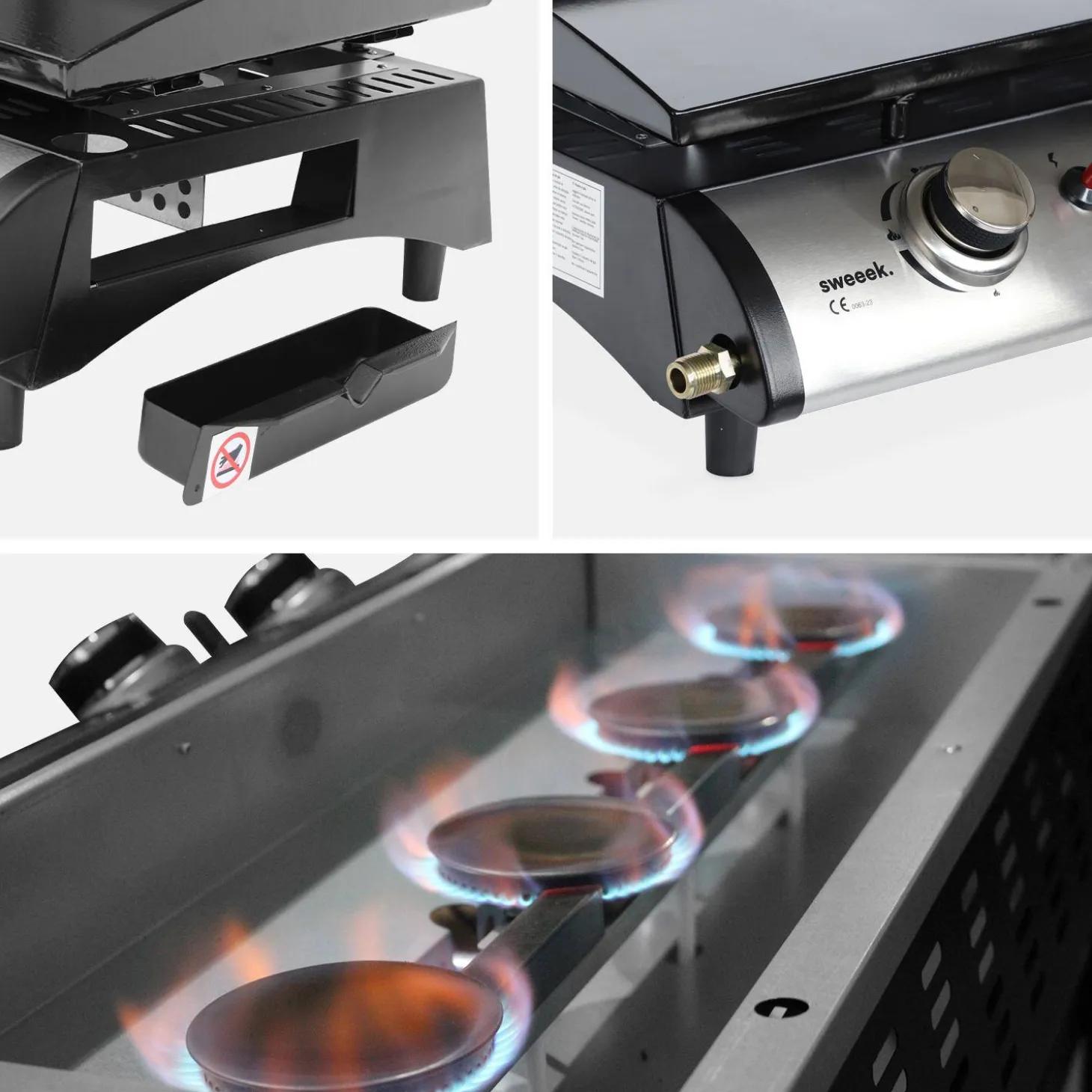 Plancha de gas 4 quemadores 10kW + carro