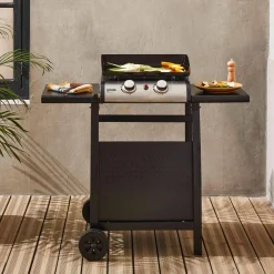 Plancha de gas 2 quemadores 5kW con carrito