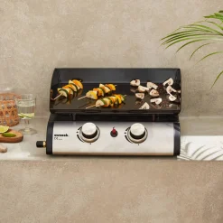Plancha de gas con 2 quemadores de acero inoxidable, 5kW