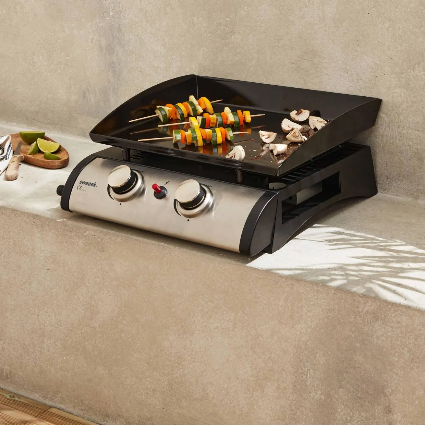 Plancha de gas con 2 quemadores de acero inoxidable, 5kW