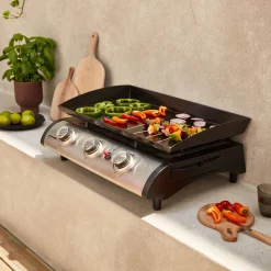 Plancha de gas con 3 quemadores de acero inoxidable, 7.5kW