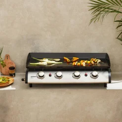 Plancha de gas con 4 quemadores de acero inoxidable,10kW