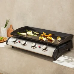 Plancha de gas con 4 quemadores de acero inoxidable,10kW