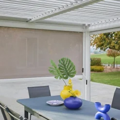 Pérgola bioclimática aluminio y acero 3x4m con toldo de 3m + toldo de 4m