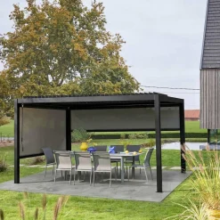 Pérgola bioclimática aluminio y acero 3x4m con toldo de 3m + toldo de 4m