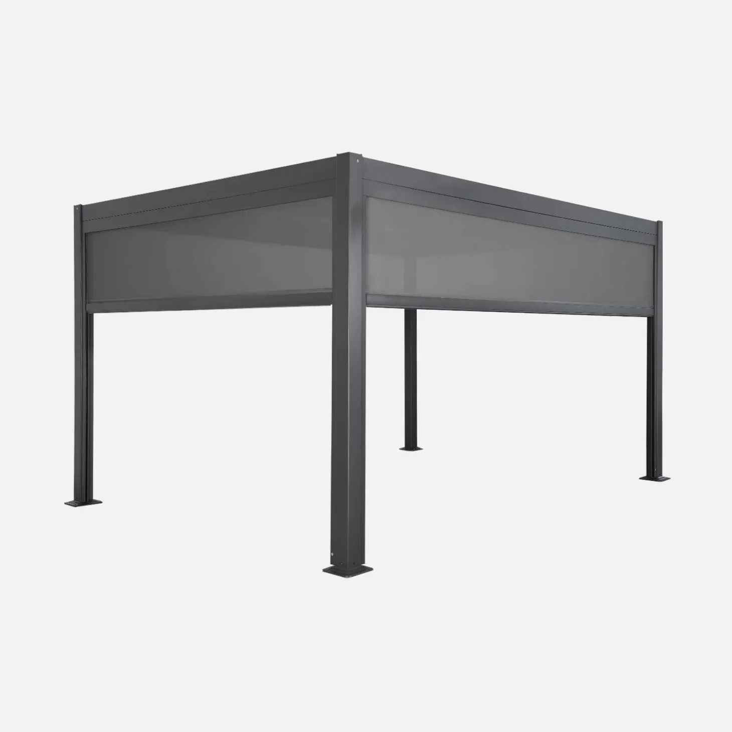 Pérgola bioclimática aluminio y acero 3x4m con toldo de 3m + toldo de 4m
