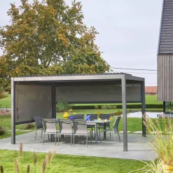 Pérgola bioclimática aluminio y acero 3x4m con toldo de 3m + toldo de 4m