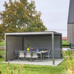 Pérgola bioclimática aluminio y acero 3x4m con toldo de 3m + toldo de 4m