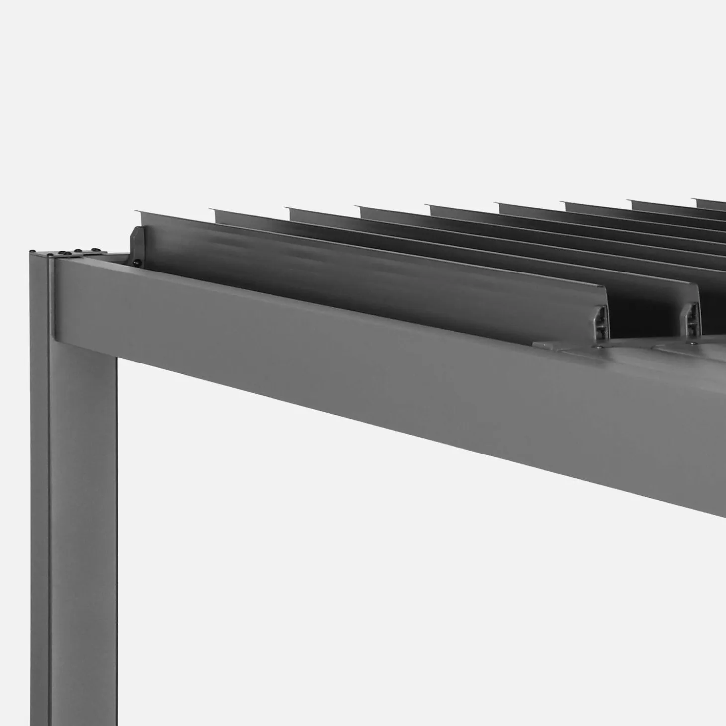 Pérgola bioclimática de aluminio y acero con lamas orientables, 3,6x3,6m