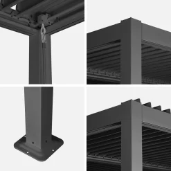 Pérgola bioclimática de aluminio y acero con lamas orientables, 3,6x3,6m
