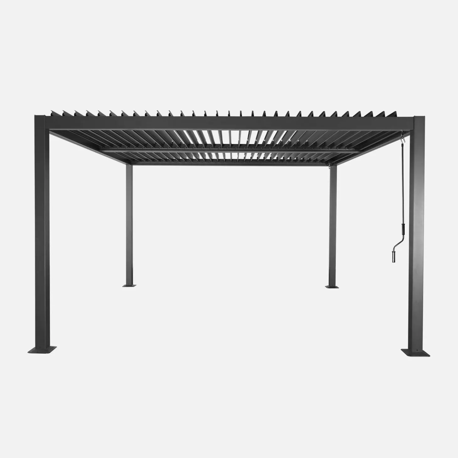 Pérgola bioclimática de aluminio y acero con lamas orientables, 3,6x3,6m
