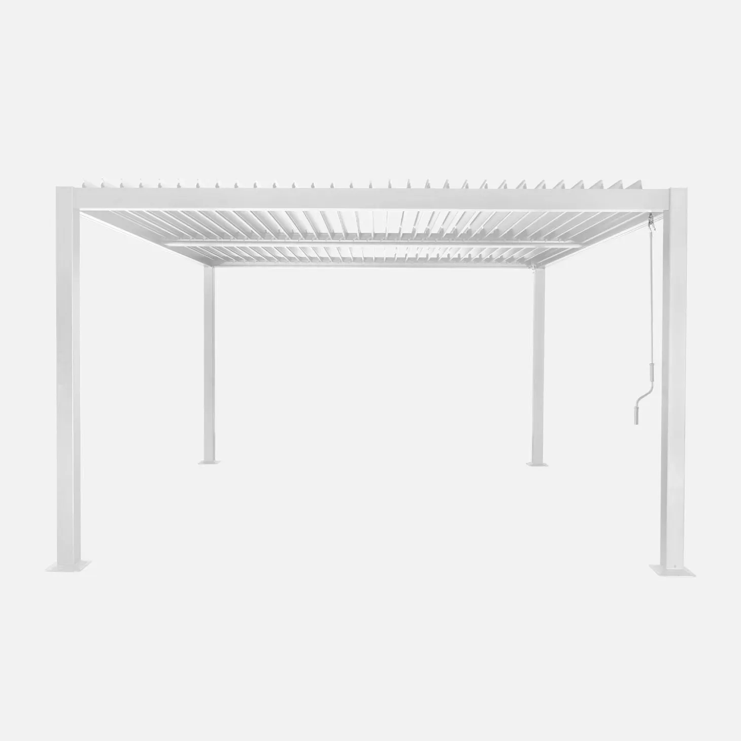Pérgola bioclimática de aluminio y acero con lamas orientables, 3,6x3,6m