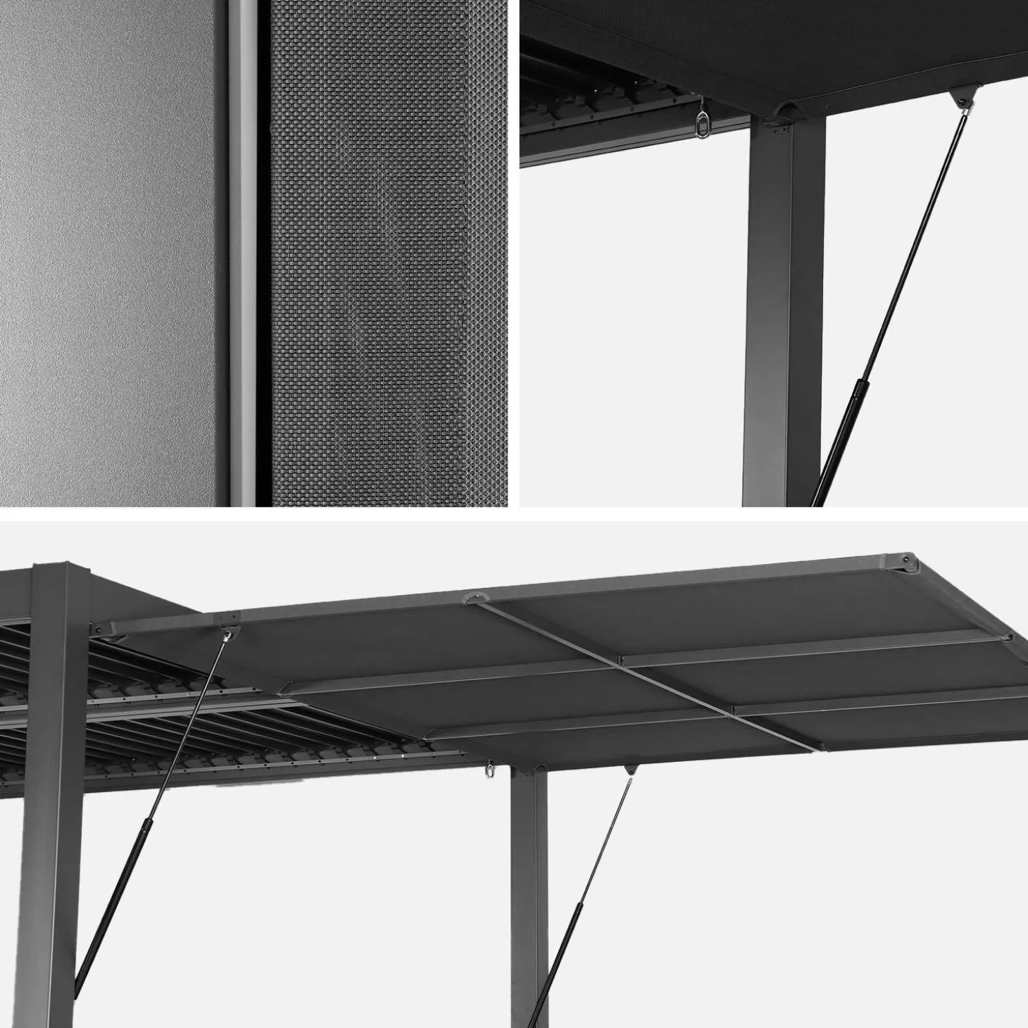 Pérgola bioclimática de aluminio y acero 3x3m + toldo 3m