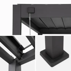 Pérgola bioclimática de aluminio 3x4m + 3 persianas de 130cm
