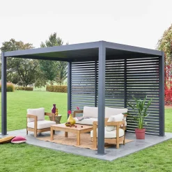 Pérgola bioclimática de aluminio 3x4m + 3 persianas de 130cm